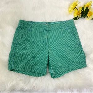 J. Crew Seersucker Green Blue Striped Shorts 0